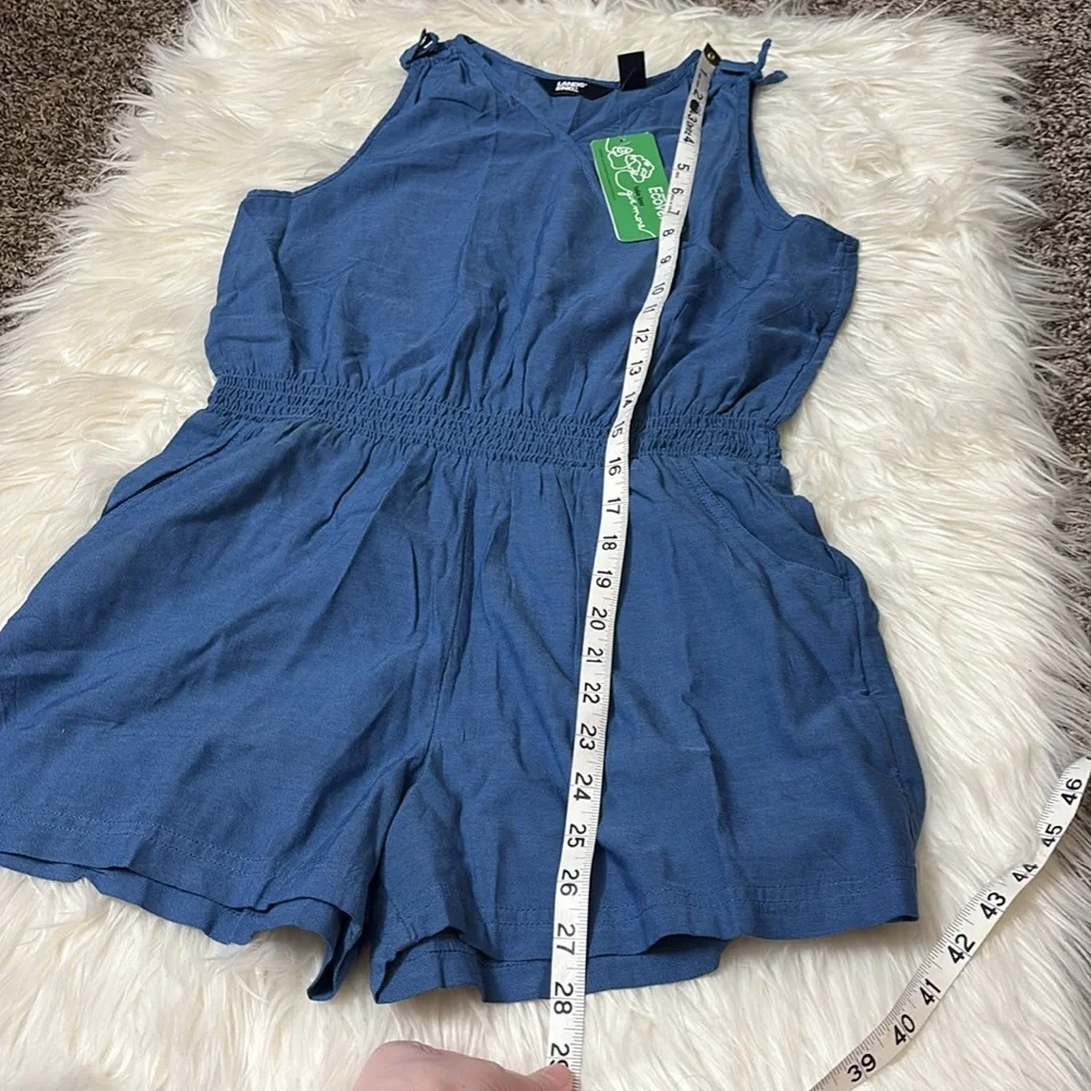 NWT Lands End Girls Youth Size L 10-12 Plus Size Chambray Cinch Waist Romper